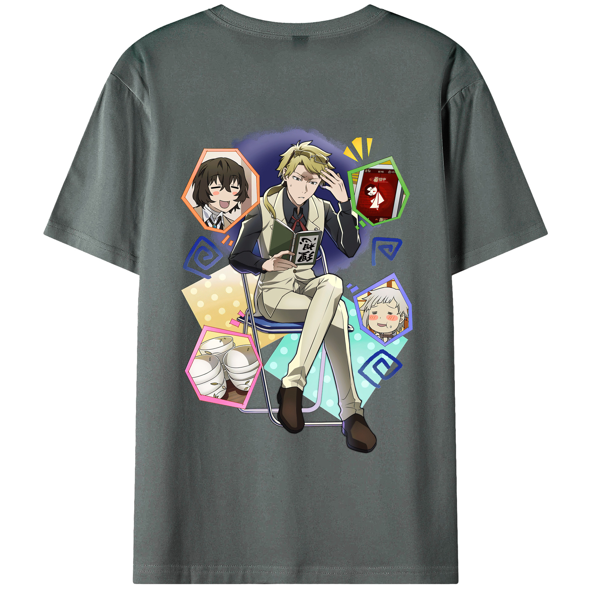 （画像用） 文豪ストレイドッグス Bungo Stray Dogs 綿100％ メンズ半袖Tシャツ（バックプリント） 通気性